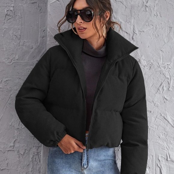Nwot Shein Zipper Up Black Cord Puffer 